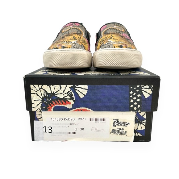 Gucci GG Supreme Monogram Print Bengal Tiger Gray Printed Slip-On Sneakers sz 38 - Picture 10 of 11
